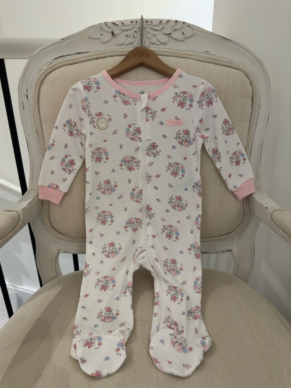 🤍 6~12 Mth Organic Cotton Disney Minnie Mouse Floral Baby footie Sleeper NWT
